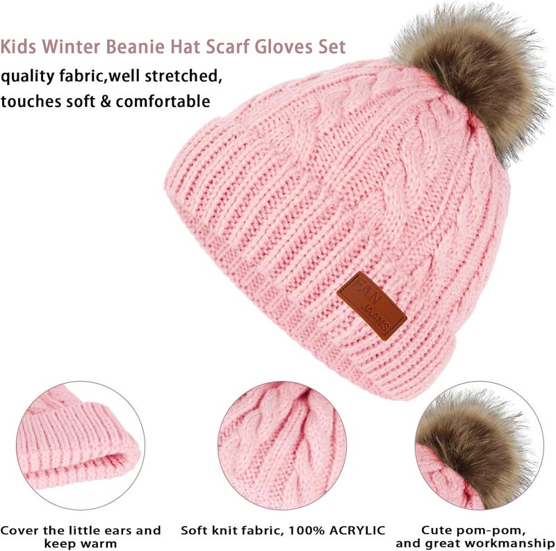 Machomby Kids Hat Scarf Gloves Set, Kids Winter Beanie Hat Scarf Gloves Set with Knit Thick Warm Fleece Lined for 1-6 Years Old - Image 4